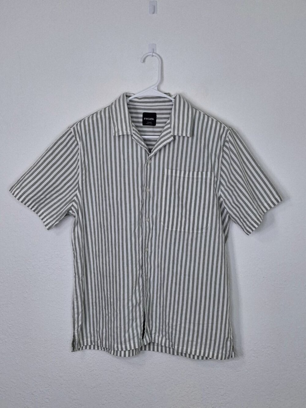 RSQ Mens Shirt Striped Sz M Button Down 100% Cotton Neutral Costal Nautical